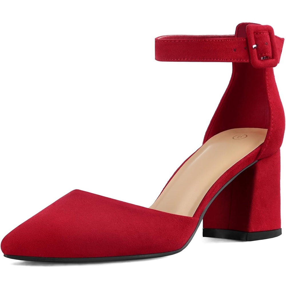Amazon Red Pointed-Toe Ankle-Strap Block Heel Sandal